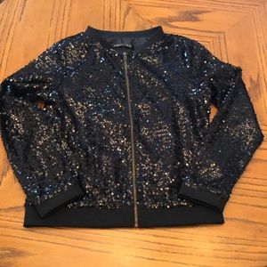 Sequin bomber jacket blk size 12